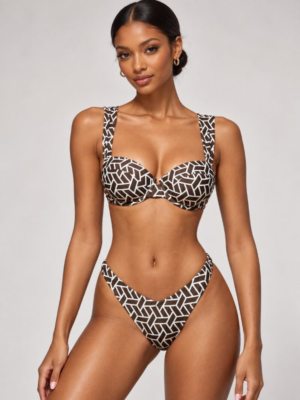 Cupshe Retro Geo Sweetheart Bikini Set | Underwire | Ultra Cheeky | Size M | NWT